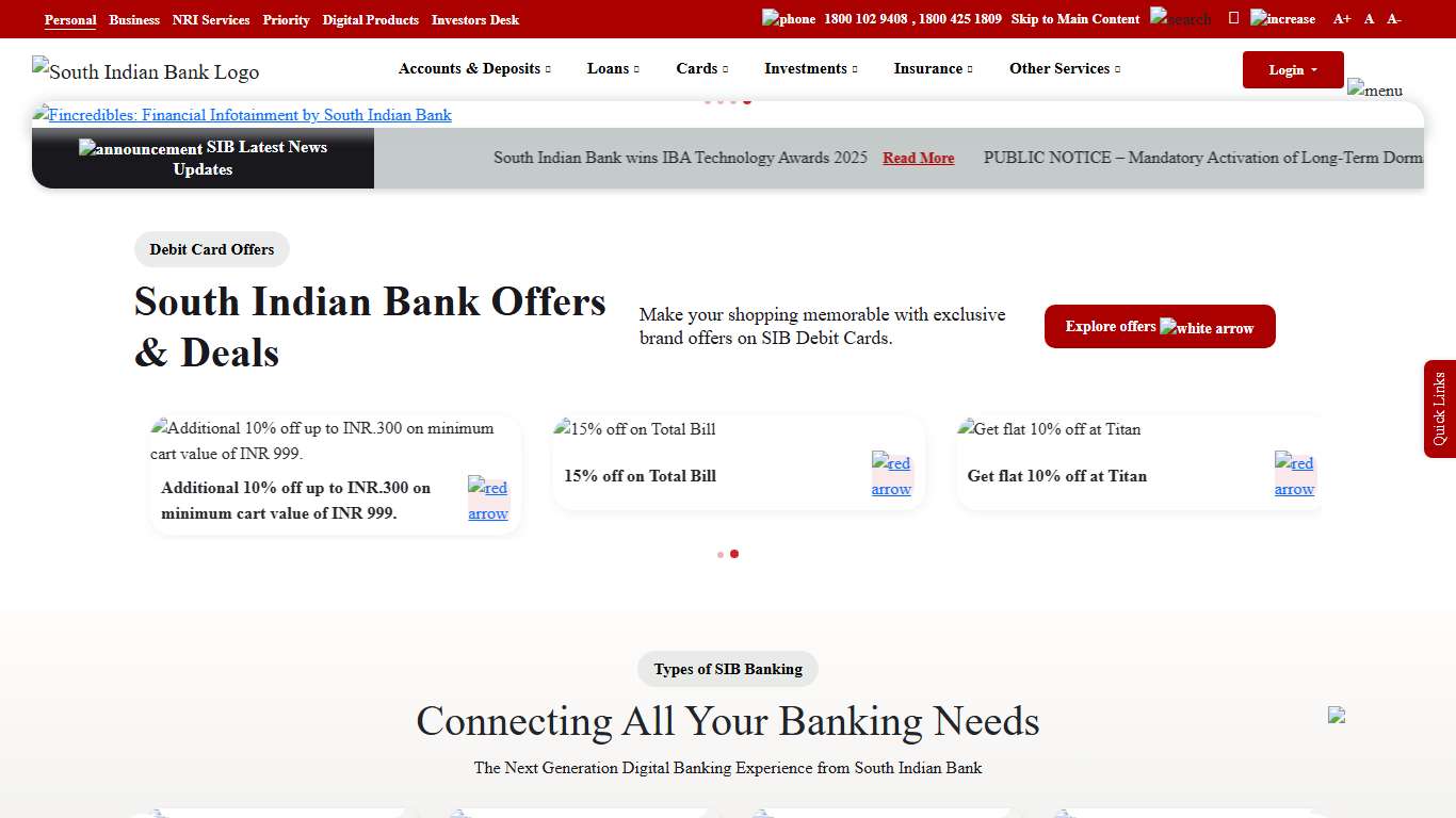 South Indian Bank: Personal Banking, NRI Banking, Business Banking Services
